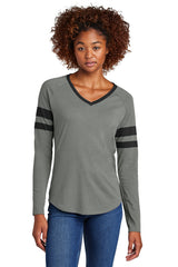 Sport-Tek® Ladies Halftime Stripe Long Sleeve V-Neck Tee LST6043