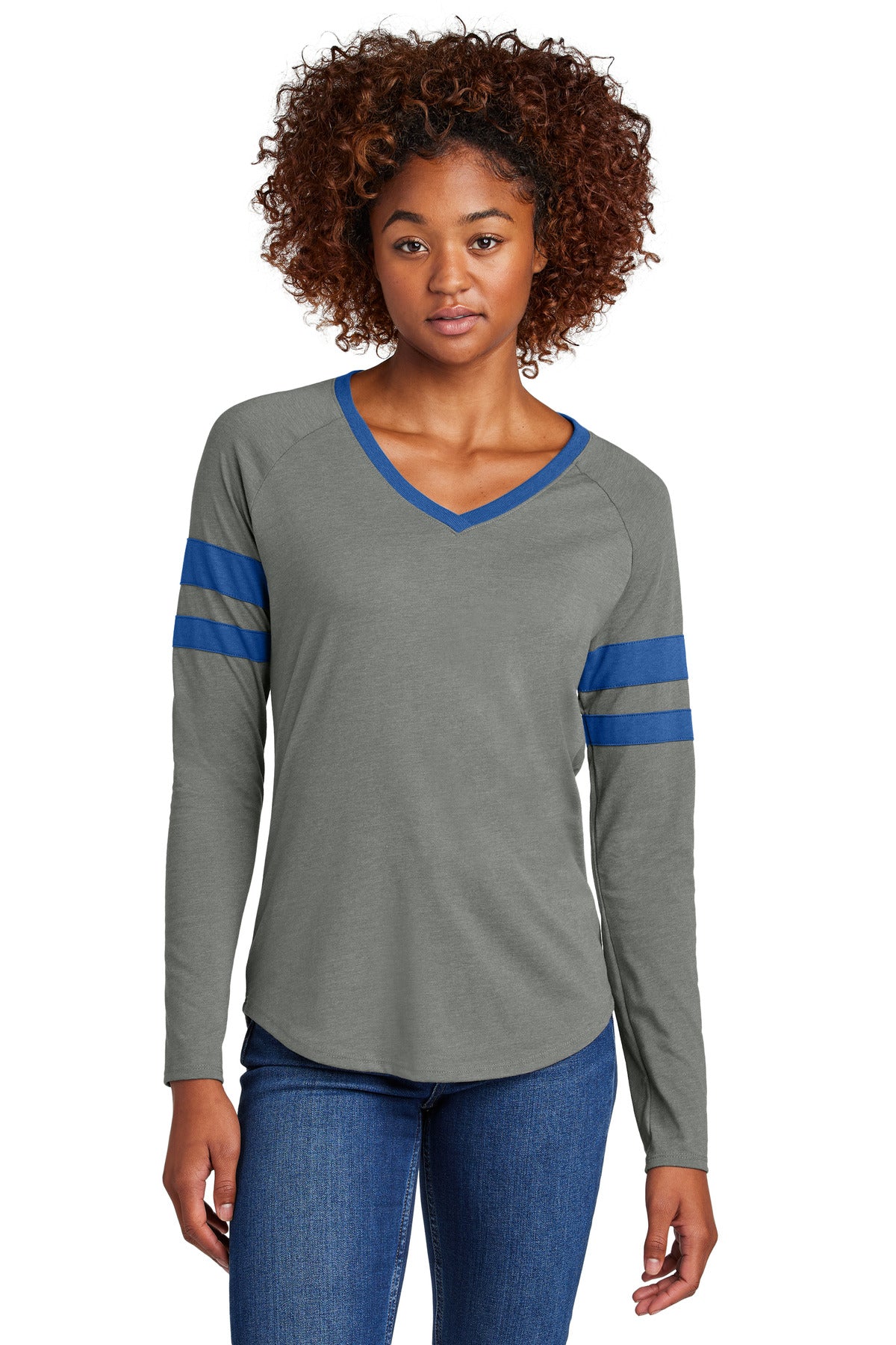 Sport-Tek® Ladies Halftime Stripe Long Sleeve V-Neck Tee LST6043