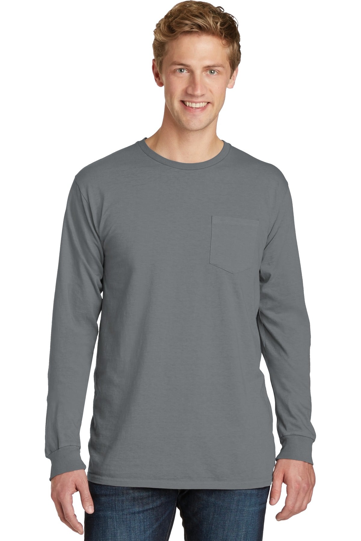 Port & Company® Beach Wash® Garment-Dyed Long Sleeve Pocket Tee  PC099LSP