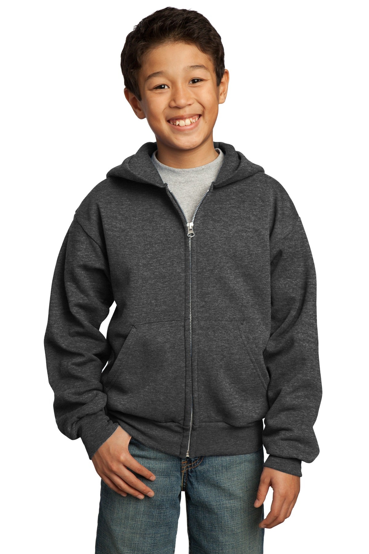 Port & Company® - Youth Core Fleece Full-Zip Hooded Sweatshirt.  PC90YZH