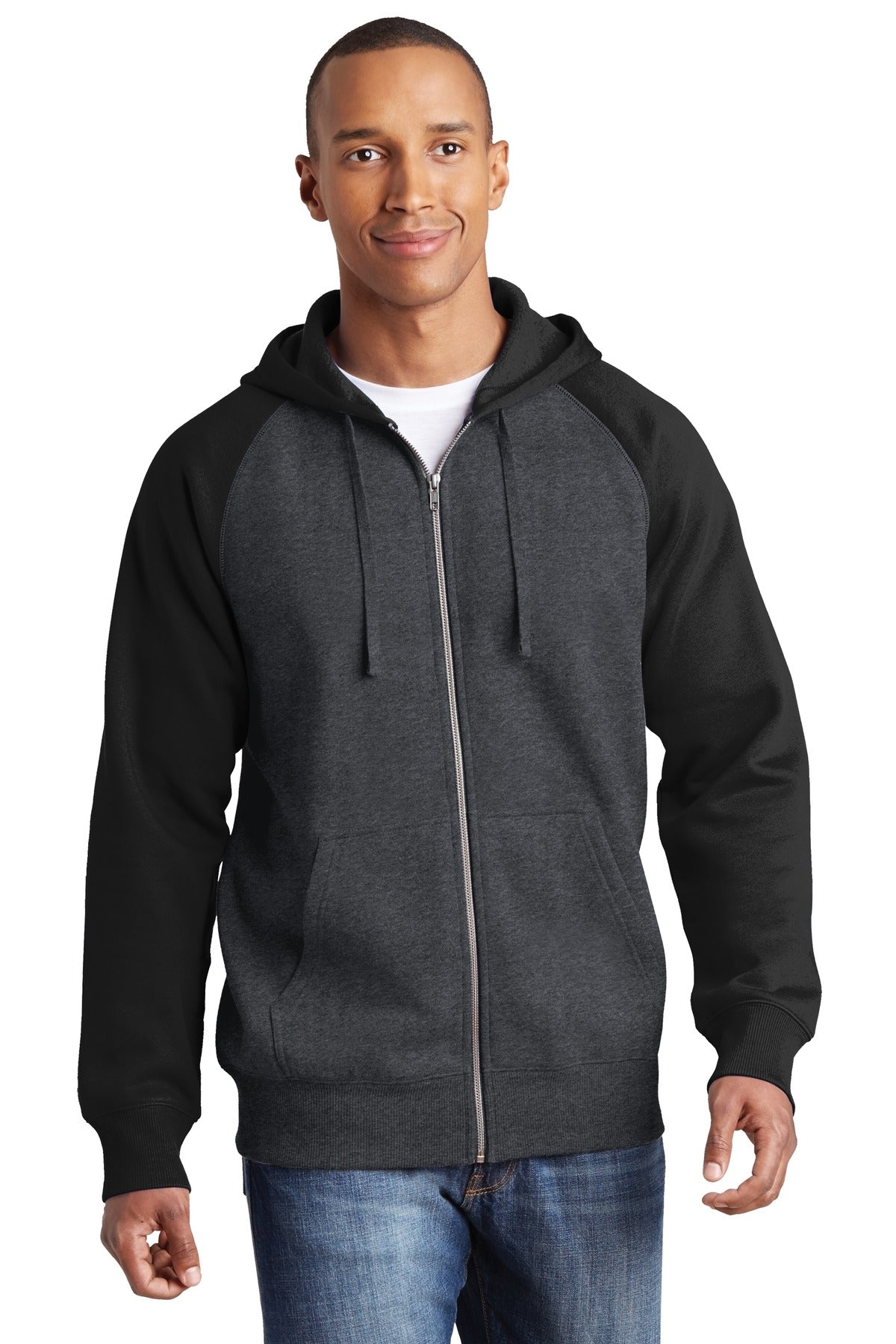 Sport-Tek® Raglan Colorblock Full-Zip Hooded Fleece Jacket.  ST269