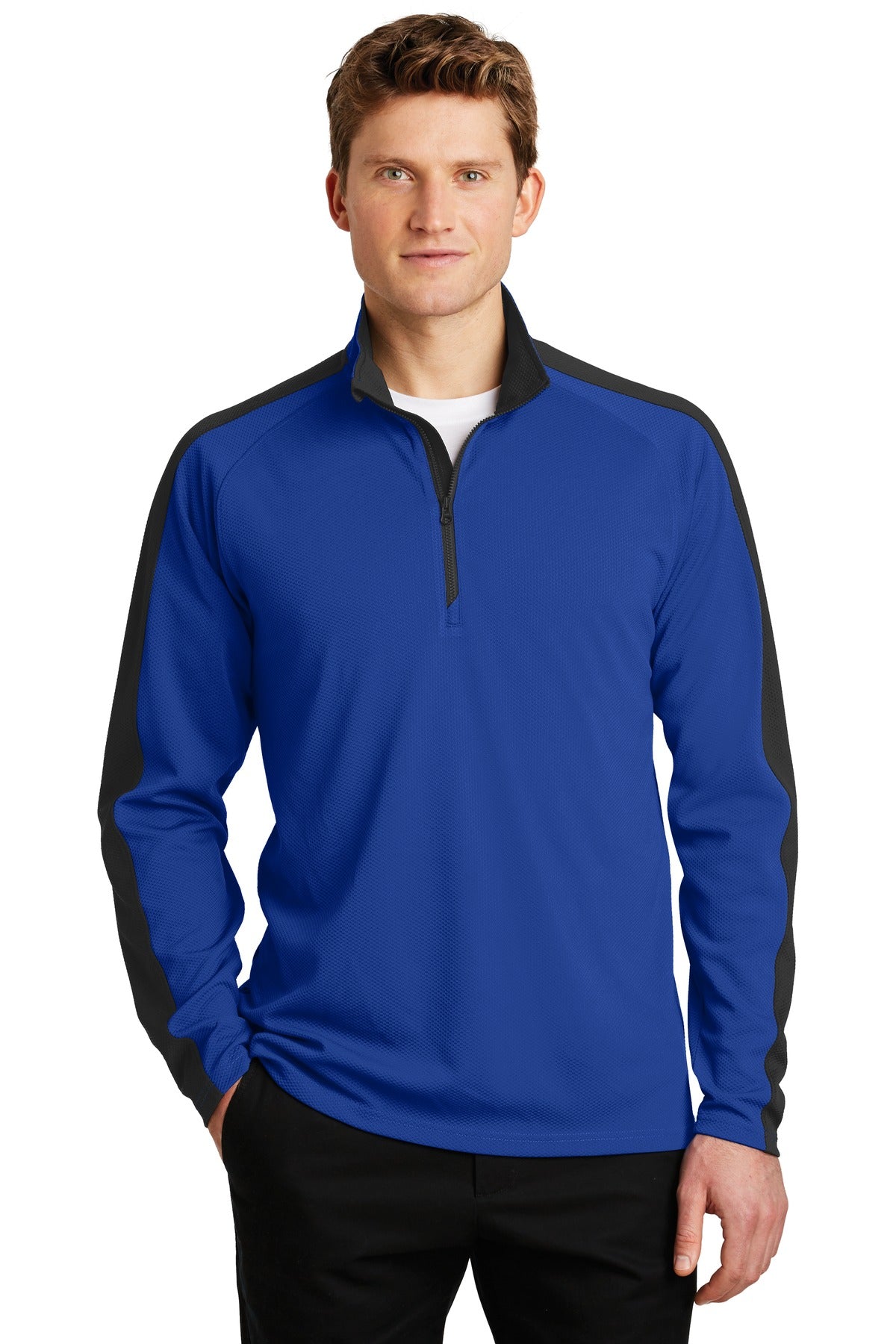 Sport-Tek® Sport-Wick® Textured Colorblock 1/4-Zip Pullover. ST861